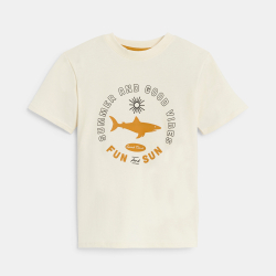 تيشيرت بأكمام قصيرة مزين برسالة، باللون البيج للأولاد